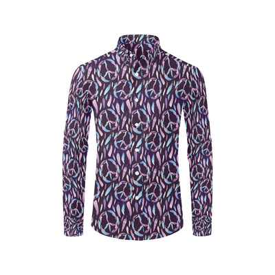 Peace Sign Feather Design Print Men's Long Sleeve Shirt