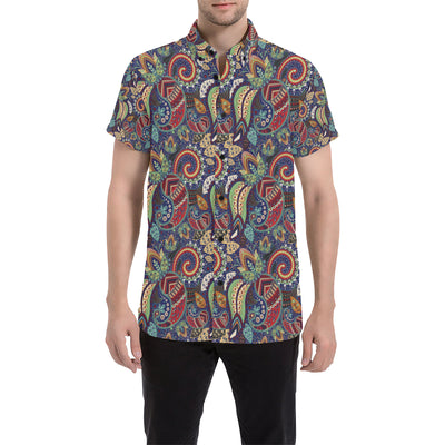 Paisley Boho Pattern Print Design A03 Men's Short Sleeve Button Up Shirt