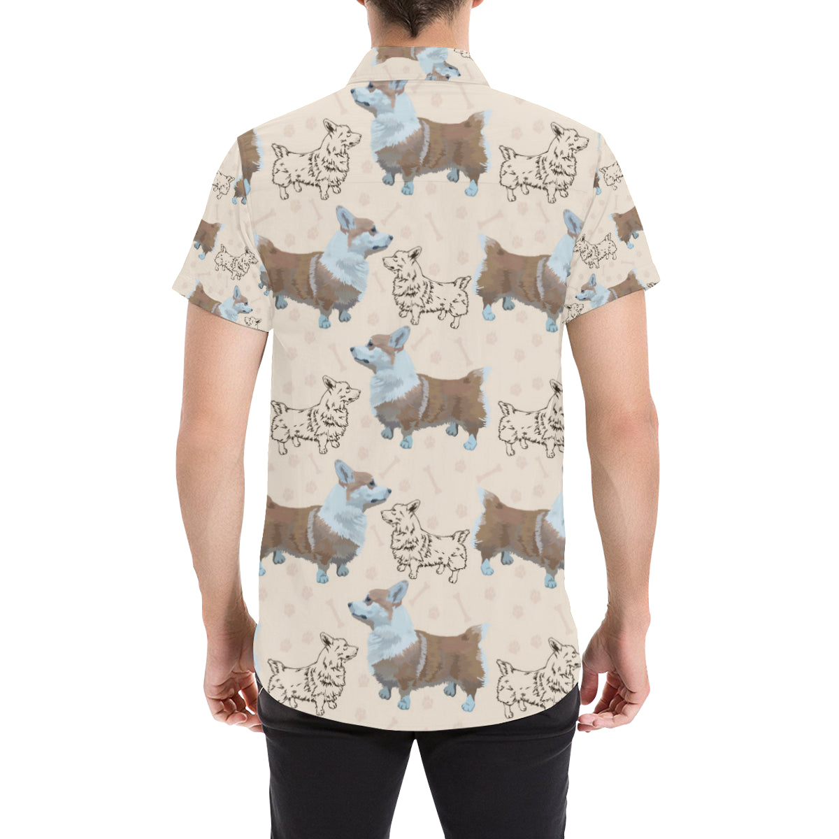 Pembroke Welsh Corgis Pattern Print Design A03 Men's Short Sleeve Button Up Shirt