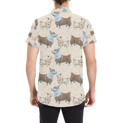 Pembroke Welsh Corgis Pattern Print Design A03 Men's Short Sleeve Button Up Shirt