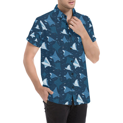 Manta Ray Pattern Print Design 02 Men's Short Sleeve Button Up Shirt
