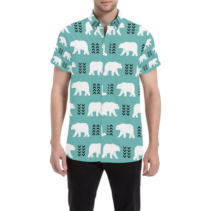 Polar Bear Pattern Print Design A05 Men's Short Sleeve Button Up Shirt