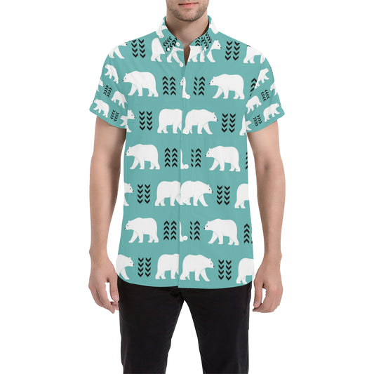 Polar Bear Pattern Print Design A05 Men's Short Sleeve Button Up Shirt