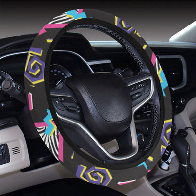 80s Pattern Print Design 3 Steering Wheel Cover with Elastic Edge