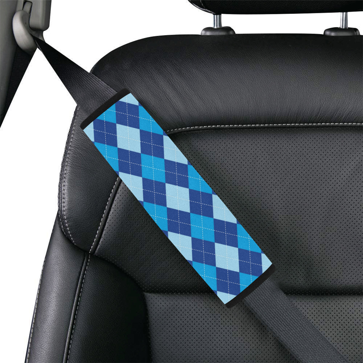Argyle Blue Pattern Print Design 02 Car Seat Belt Cover