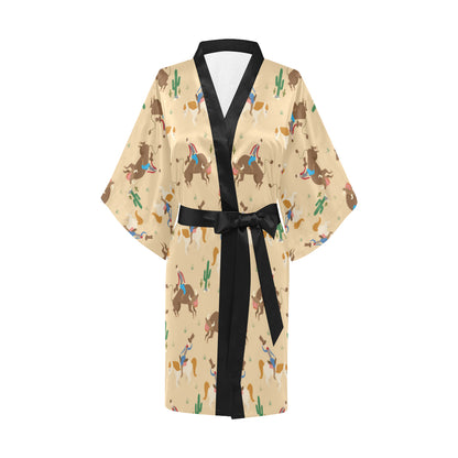 Rodeo Pattern Print Design A02 Women's Short Kimono