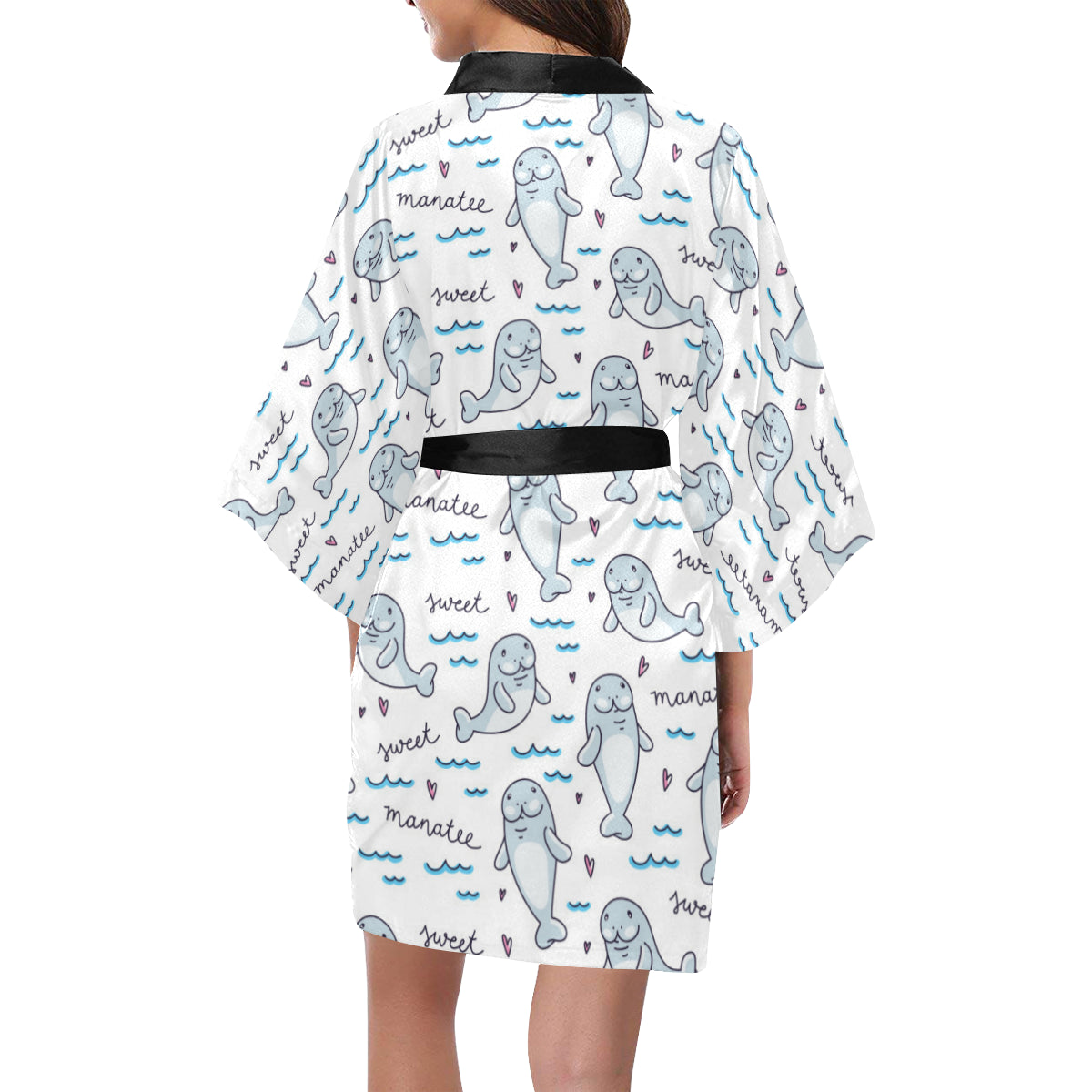 Manatee Baby Pattern Print Design 03 Women's Short Kimono