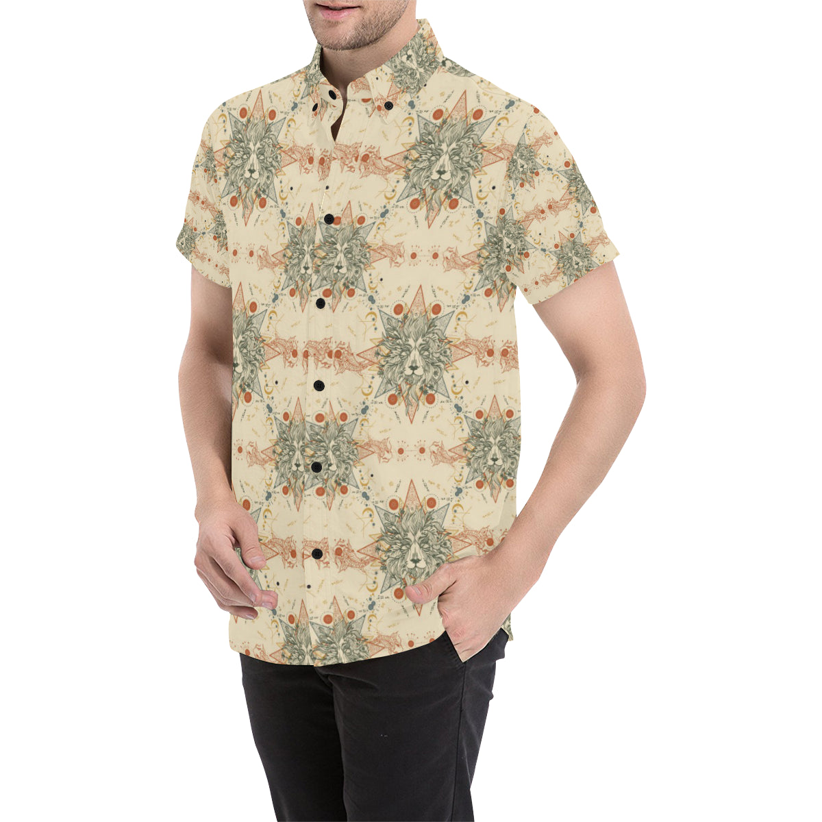 Leo Pattern Print Design 02 Men's Short Sleeve Button Up Shirt