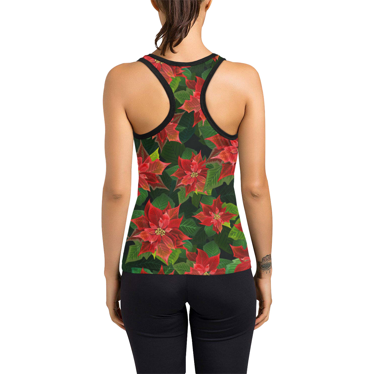 Poinsettia Pattern Print Design POT04 Women's Racerback Tank Top