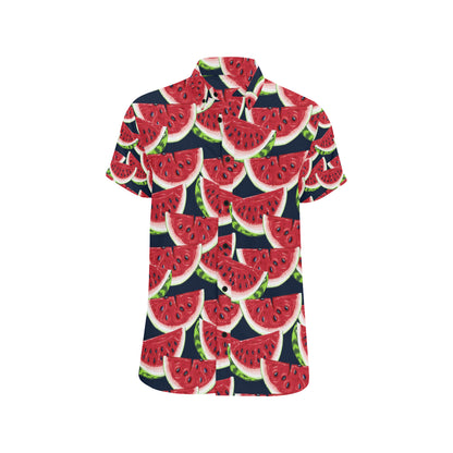 Watermelon Pattern Print Design WM011 Men's Short Sleeve Button Up Shirt