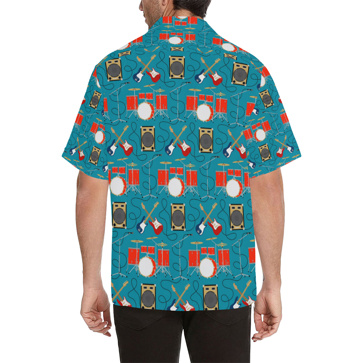 Drum Set Guitar Pattern Print Design 02 Men's Hawaiian Shirt