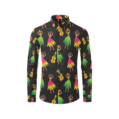 Hula Dancers Hawaiian Girl Pattern Print Design 03 Men's Long Sleeve Shirt