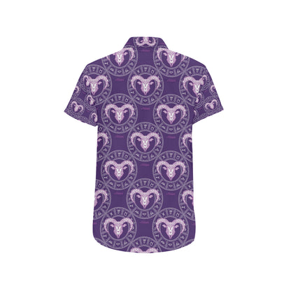 Aries Zodiac Pattern Print Design 02 Men's Short Sleeve Button Up Shirt