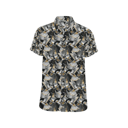 Hummingbird Gold Design Themed Print Men's Short Sleeve Button Up Shirt