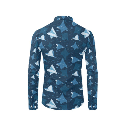 Manta Ray Pattern Print Design 02 Men's Long Sleeve Shirt