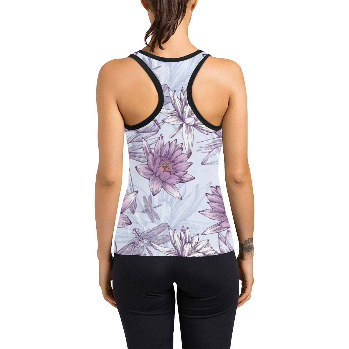 Water Lily Pattern Print Design WL01 Women's Racerback Tank Top