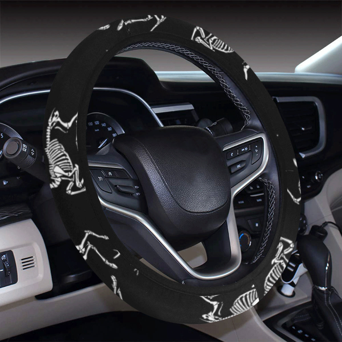 Deer Skeleton Print Pattern Steering Wheel Cover with Elastic Edge