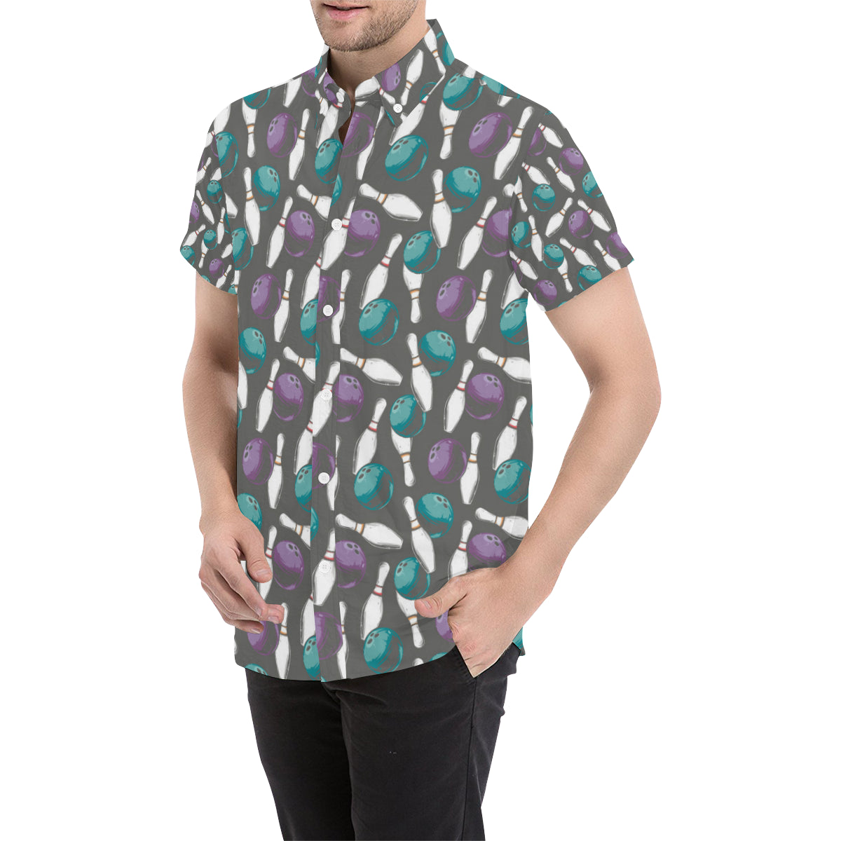 Bowling Pattern Print Design 03 Men's Short Sleeve Button Up Shirt
