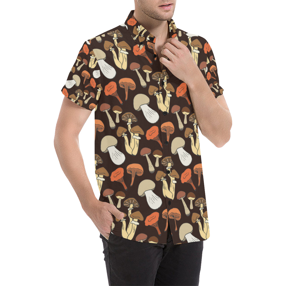 Mushroom Pattern Print Design A05 Men's Short Sleeve Button Up Shirt