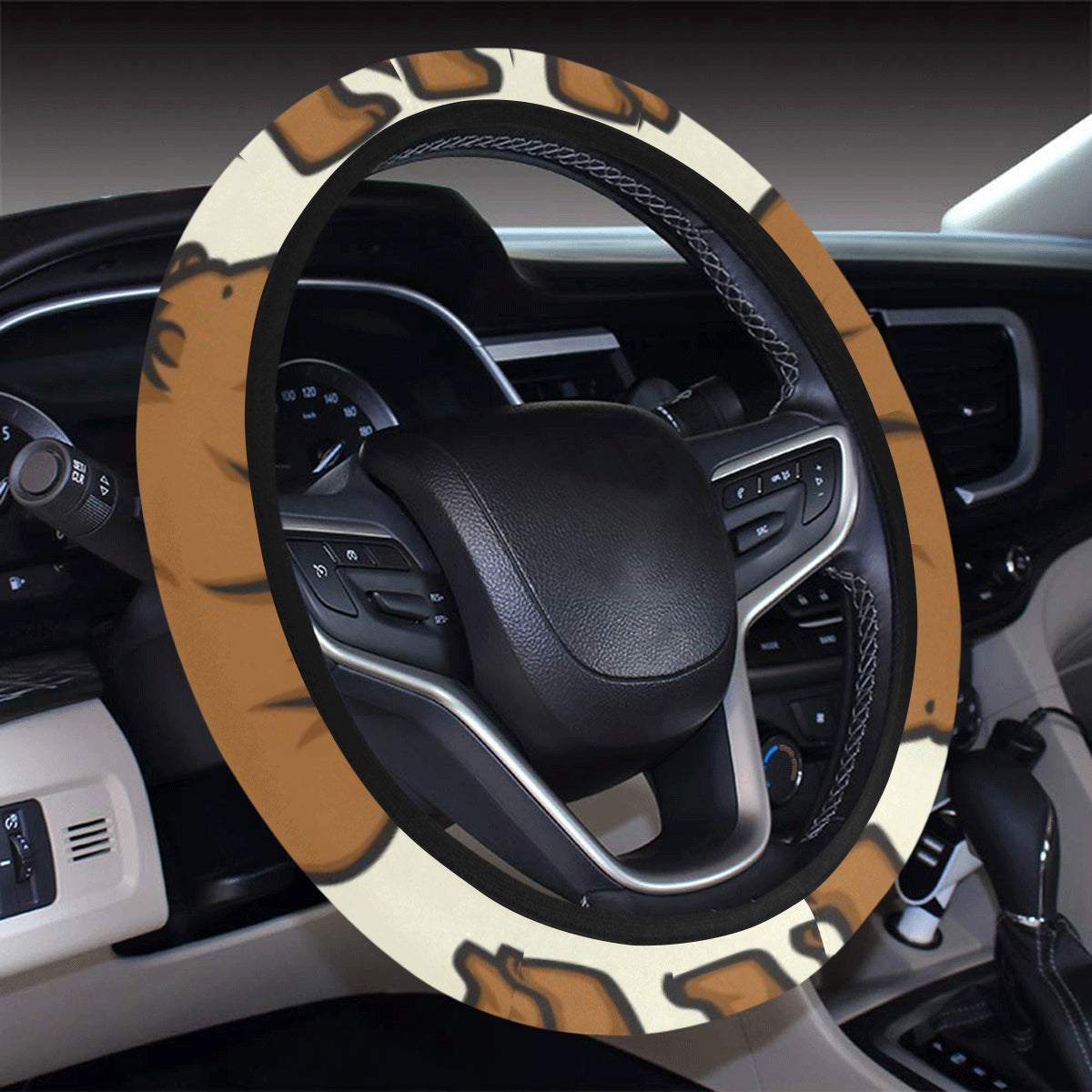 Bear Pattern Print Design BE05 Steering Wheel Cover with Elastic Edge