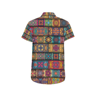 Mandala Style Design Print Men's Short Sleeve Button Up Shirt
