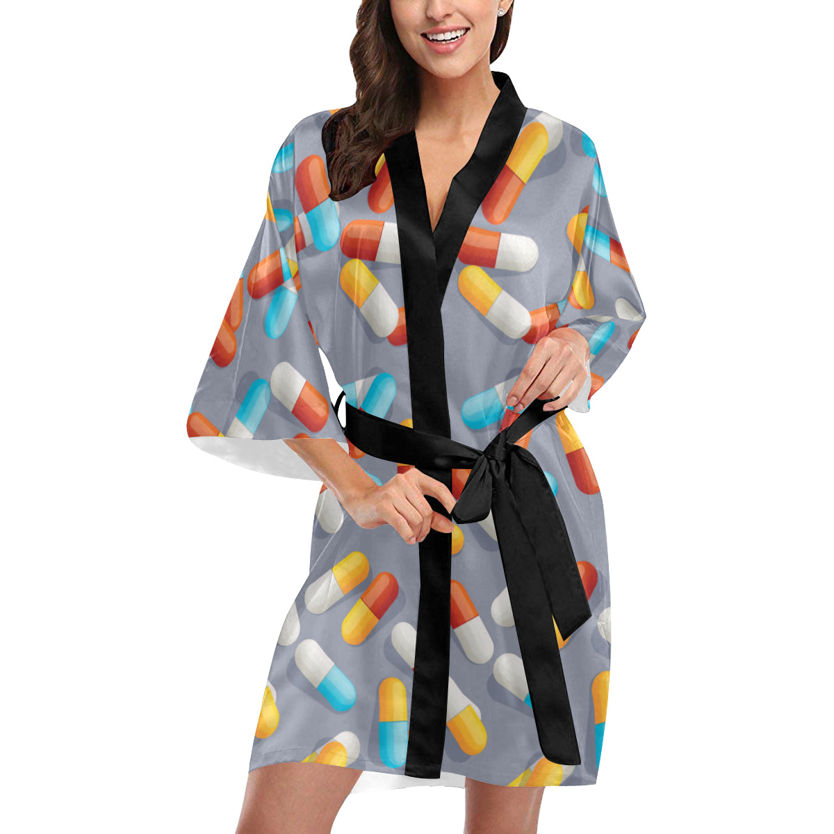 Pill Pattern Print Design A01 Women's Short Kimono