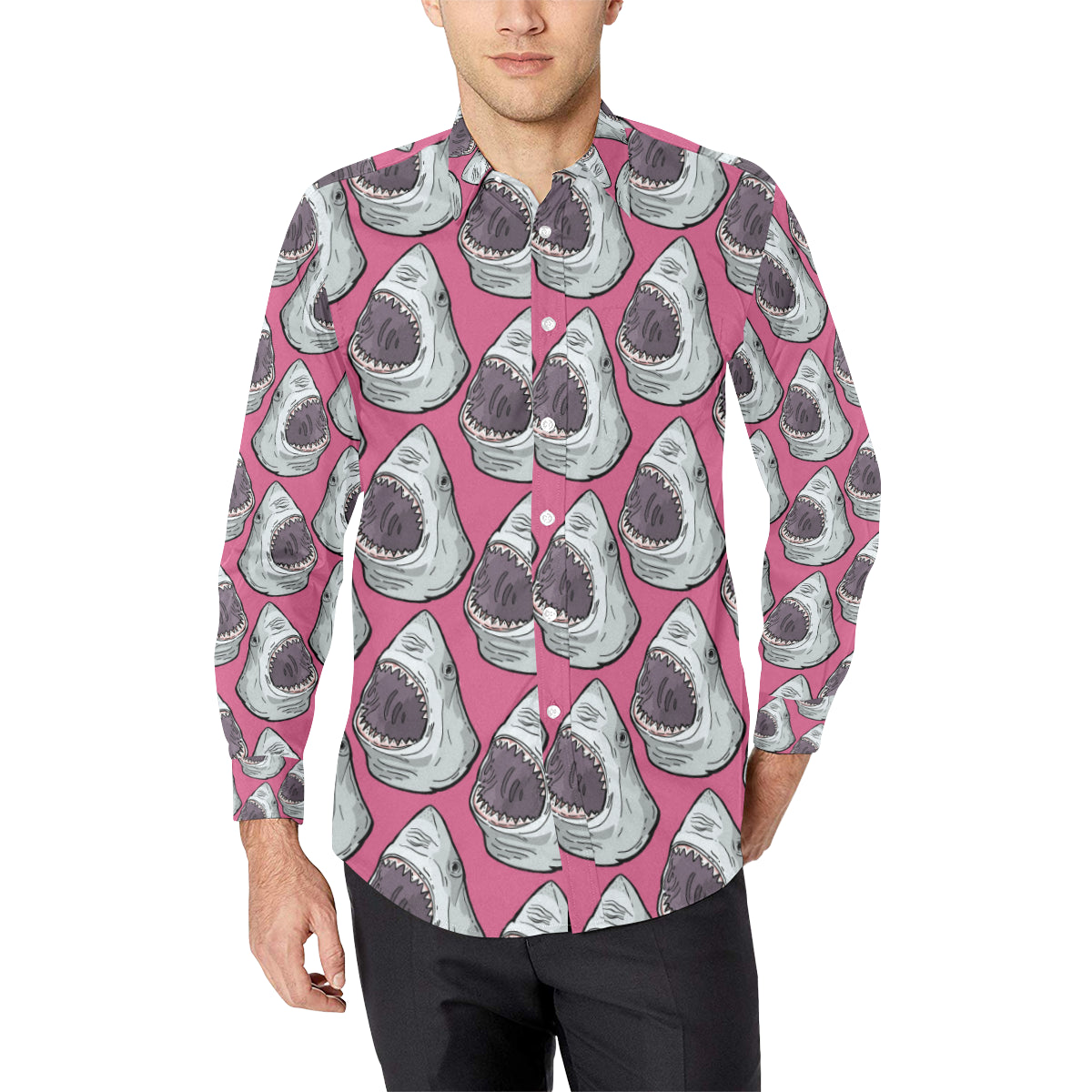 Great White Shark Pattern Print Design 01 Men's Long Sleeve Shirt