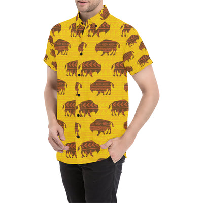 Bison Native Pattern Print Design 01 Men's Short Sleeve Button Up Shirt