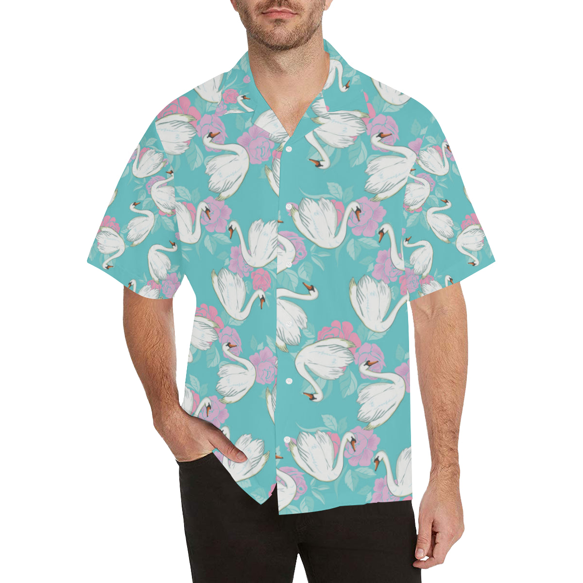 Swan Pattern Print Design 03 Men's Hawaiian Shirt