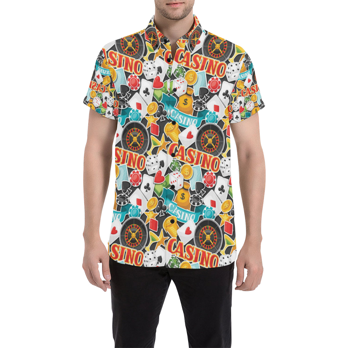 Casino Pattern Print Design 03 Men's Short Sleeve Button Up Shirt