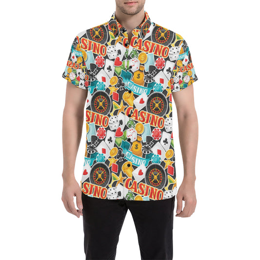 Casino Pattern Print Design 03 Men's Short Sleeve Button Up Shirt
