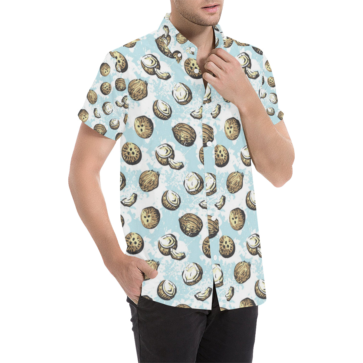 Coconut Pattern Print Design CN01 Men's Short Sleeve Button Up Shirt