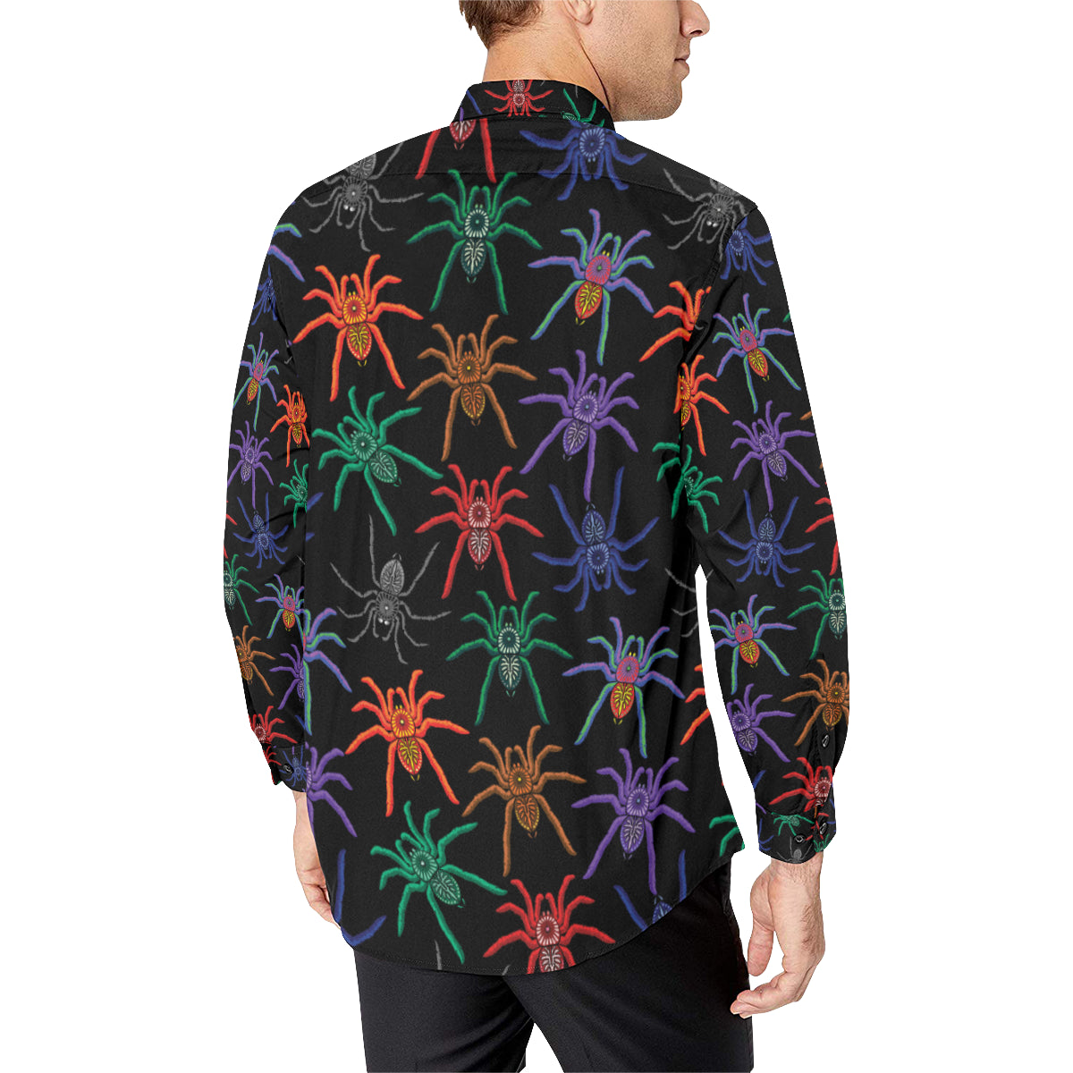 Tarantula Neon Color Pattern Print Design 03 Men's Long Sleeve Shirt