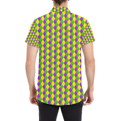 Mardi Gras Pattern Print Design 01 Men's Short Sleeve Button Up Shirt