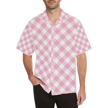 Gingham Pink Pattern Print Design 02 Men's Hawaiian Shirt
