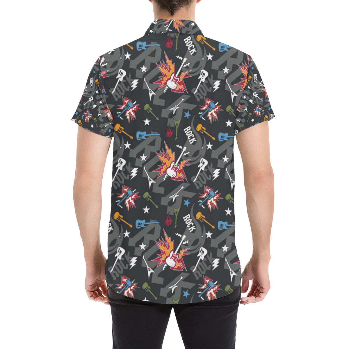 Rock and Roll Pattern Print Design A01 Men's Short Sleeve Button Up Shirt