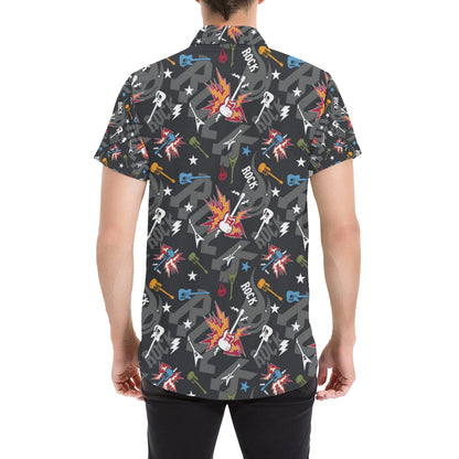 Rock and Roll Pattern Print Design A01 Men's Short Sleeve Button Up Shirt