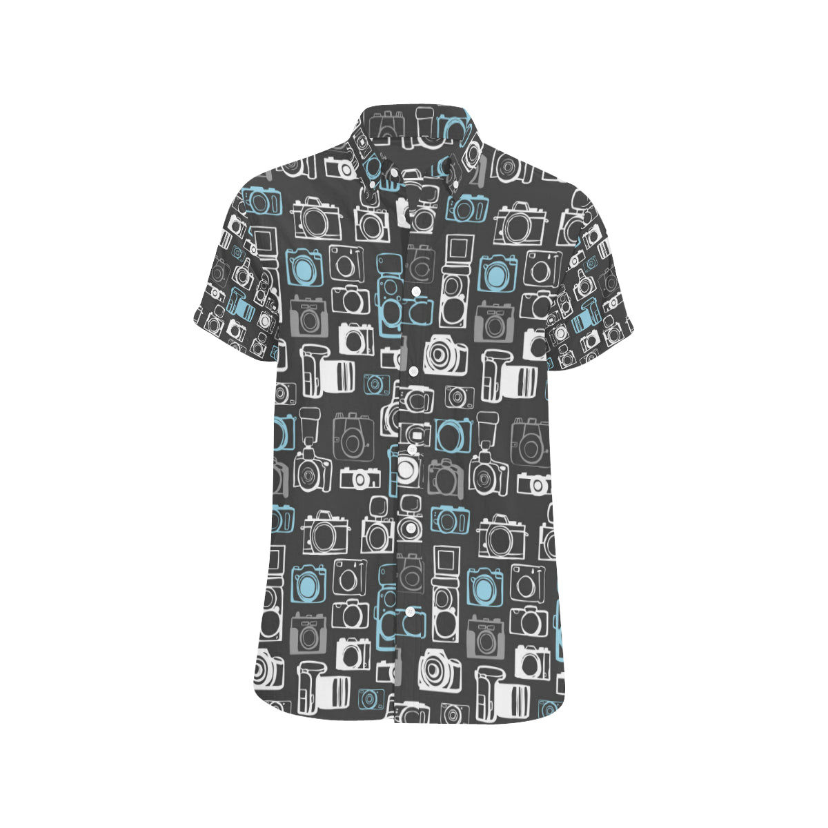 Camera Pattern Print Design 04 Men's Short Sleeve Button Up Shirt
