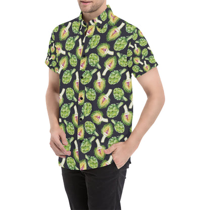 Artichoke Pattern Print Design 01 Men's Short Sleeve Button Up Shirt