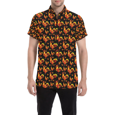 Rooster Print Themed Men's Short Sleeve Button Up Shirt