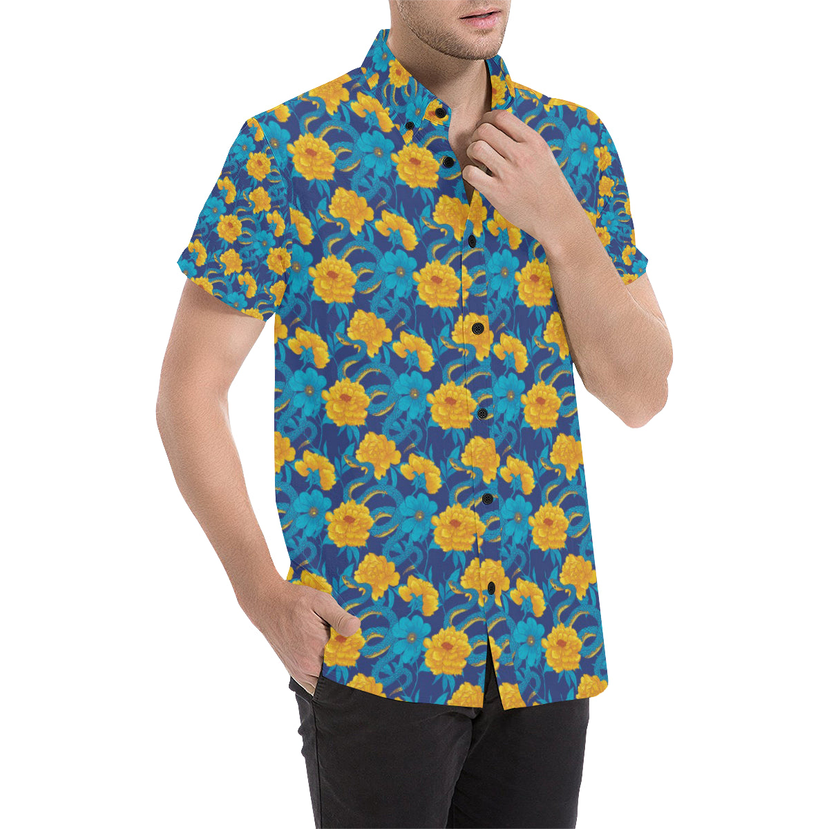 Boa Pattern Print Design 01 Men's Short Sleeve Button Up Shirt