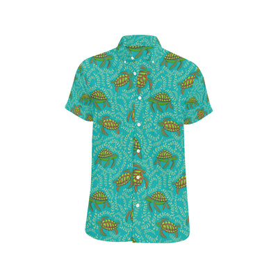 Sea Turtle Pattern Print Design T010 Men's Short Sleeve Button Up Shirt