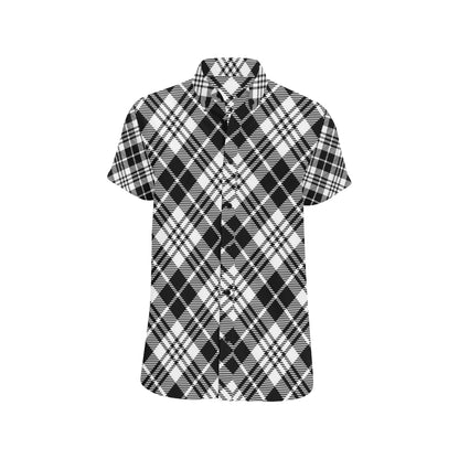 Plaid Black White Pattern Print Design A02 Men's Short Sleeve Button Up Shirt