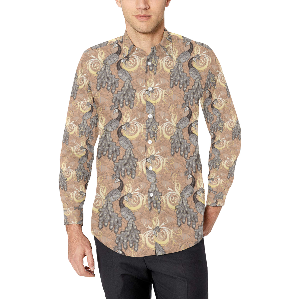 Peacock Pattern Print Design A05 Men's Long Sleeve Shirt