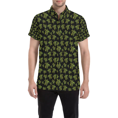 Green Tribal Turtle Polynesian Themed Men's Short Sleeve Button Up Shirt