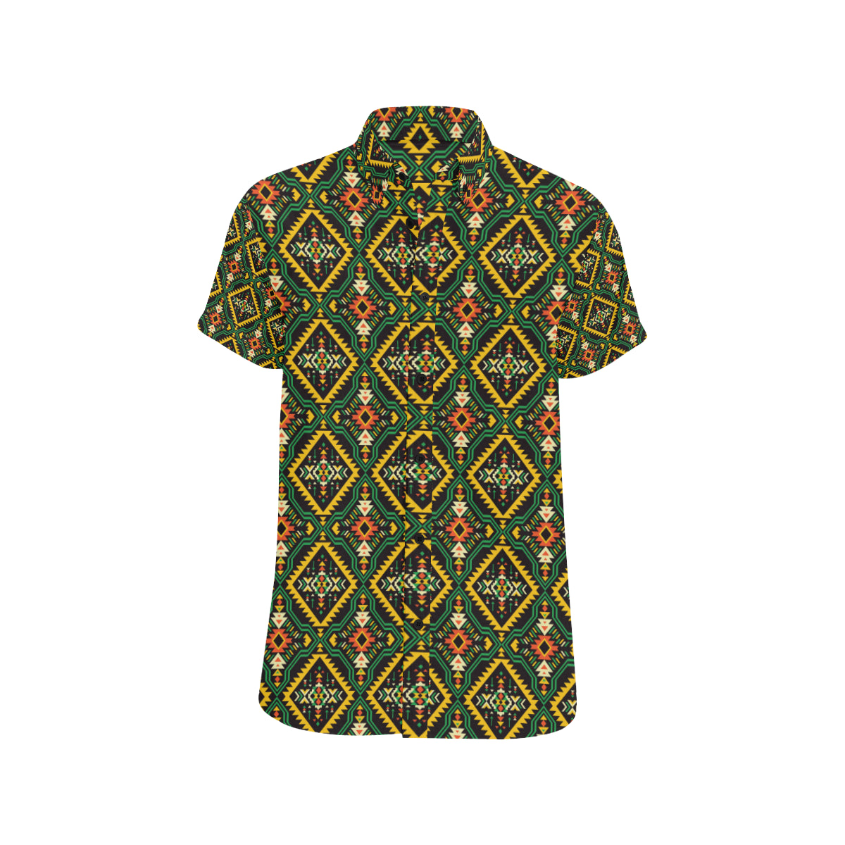 Kente Green Design African Print Men's Short Sleeve Button Up Shirt