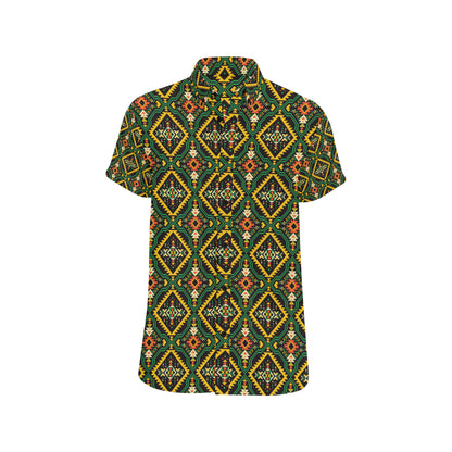Kente Green Design African Print Men's Short Sleeve Button Up Shirt