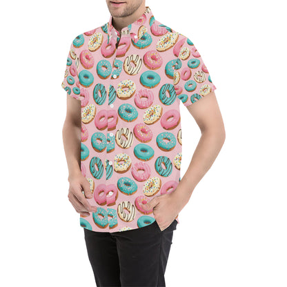 Donut Pattern Print Design DN06 Men's Short Sleeve Button Up Shirt