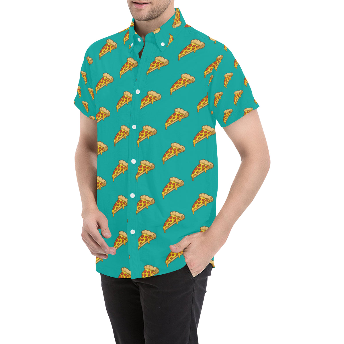 Pizza Pattern Print Design A03 Men's Short Sleeve Button Up Shirt