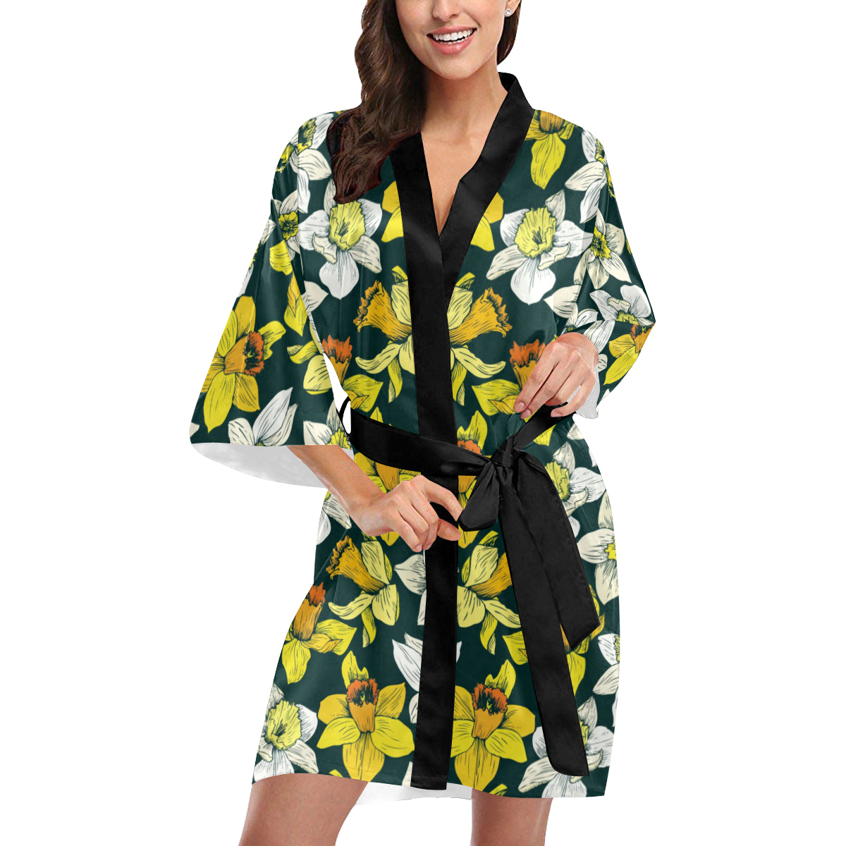 Daffodils Pattern Print Design DF02 Women's Short Kimono